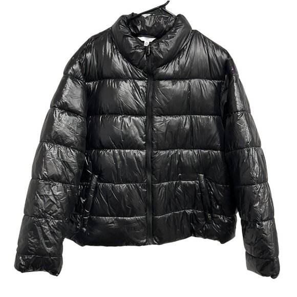 Time And Tru Womens Black Puffer Jacket Lightweight Recycled Materials Sz 2X - Picture 1 of 10